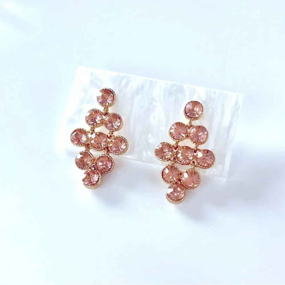 Pink Rhinestone Crystal Drop Earrings